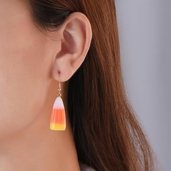 Fall Acrylic Dangle Candy Corn Earrings Jewelry Gift for Women - Picture 2 of 6